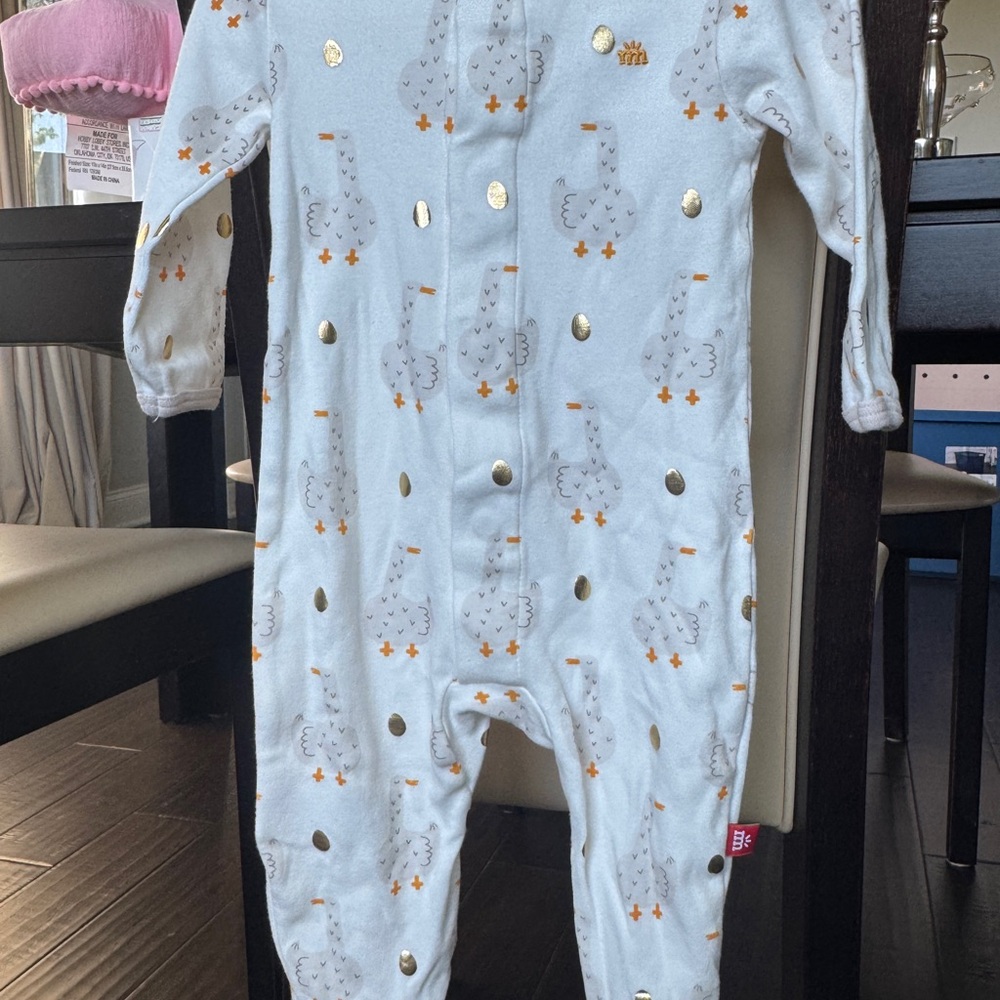 Magnetic Me White Footie with Gold Dots & Orange Duck Accents